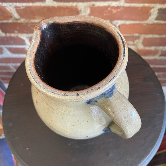 Antique Stoneware Pitcher with Blue Cobalt Decoration, 7” Tall - Picture 6 of 7